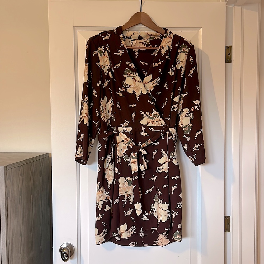 Aritzia Wilfred Dress, Brown & Floral Pattern